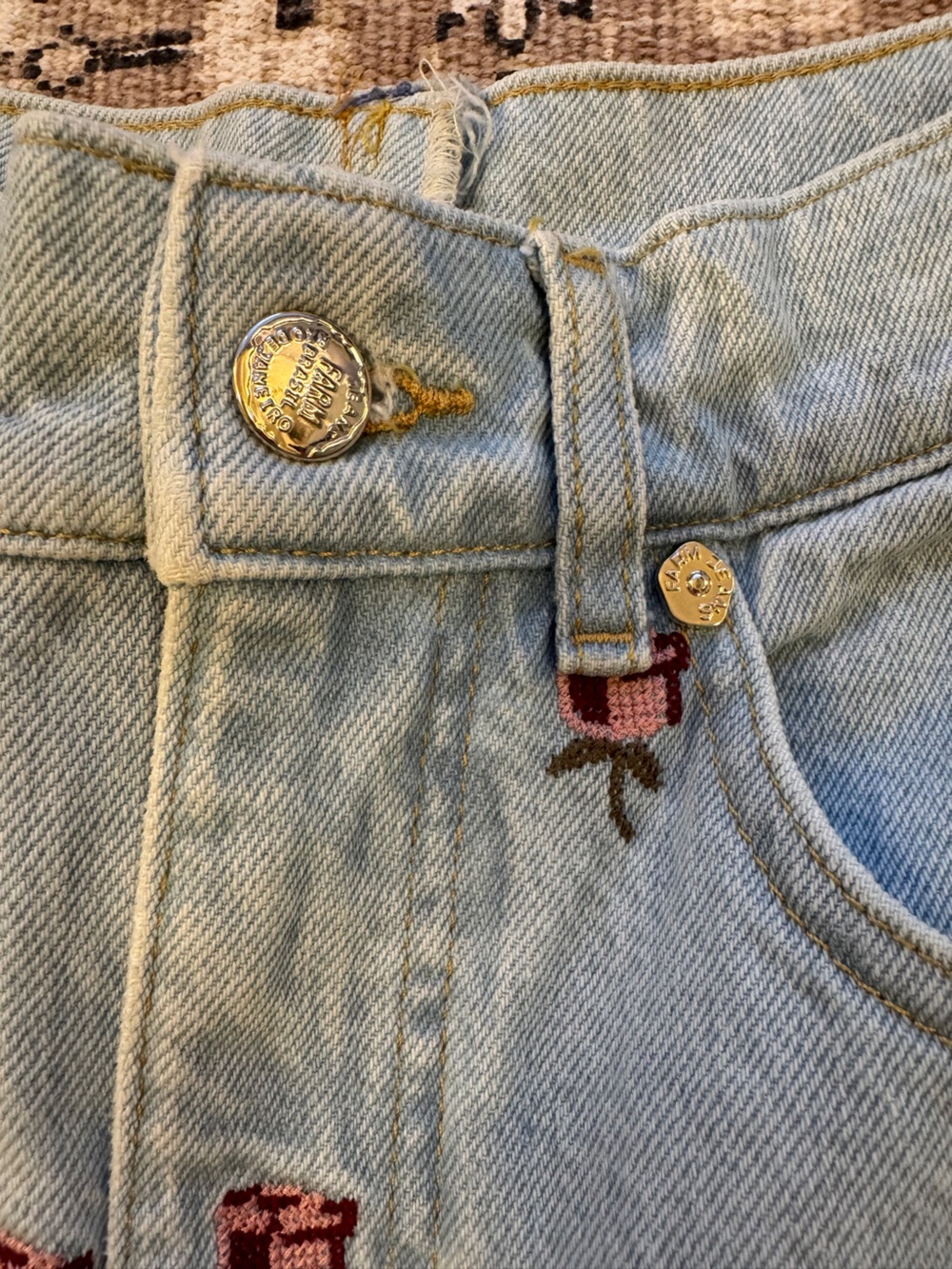 Farm Rio Rose Embroidered Denim Pants - Picture 10 of 15